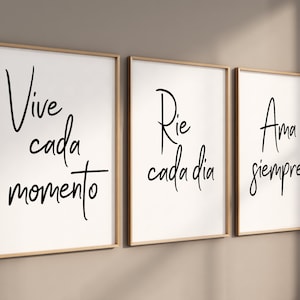 Spanish wall art, Spanish wall art, Spanish quotes, set of 3 wall art, Spain prints, vive cada momento, Ama siempre, rie cada dia, Posters image 1