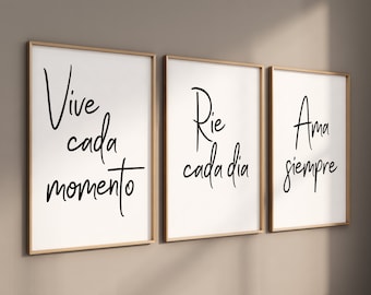 Spanish wall art, Spanish wall art, Spanish quotes, set of 3 wall art, Spain prints, vive cada momento, Ama siempre, rie cada dia, Posters