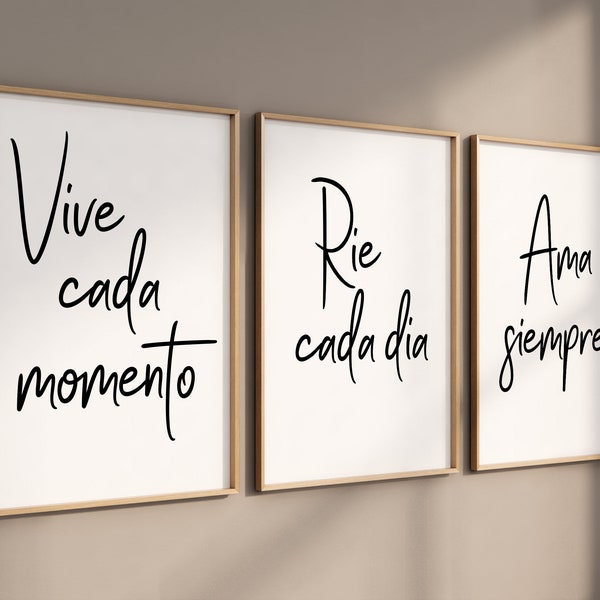 Spanish wall art, Spanish wall art, Spanish quotes, set of 3 wall art, Spain prints, vive cada momento, Ama siempre, rie cada dia, Posters