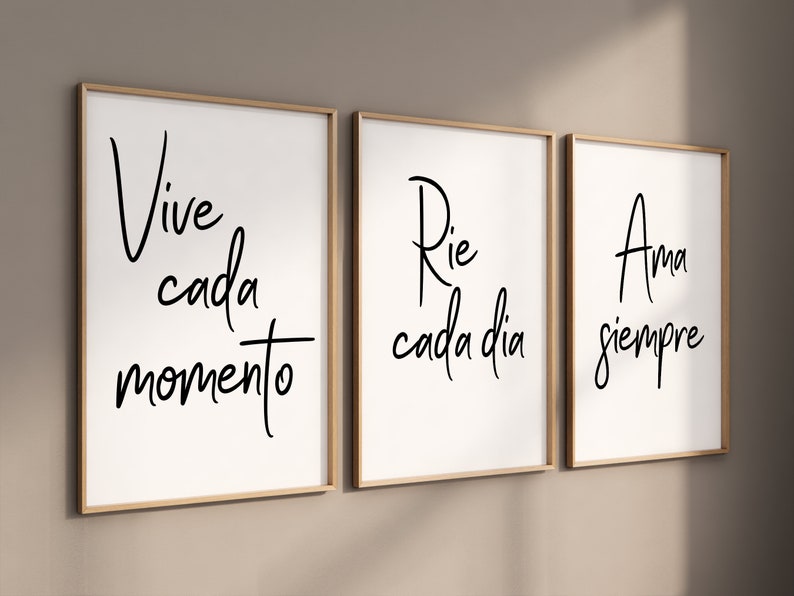 Spanish wall art, Spanish wall art, Spanish quotes, set of 3 wall art, Spain prints, vive cada momento, Ama siempre, rie cada dia, Posters image 1
