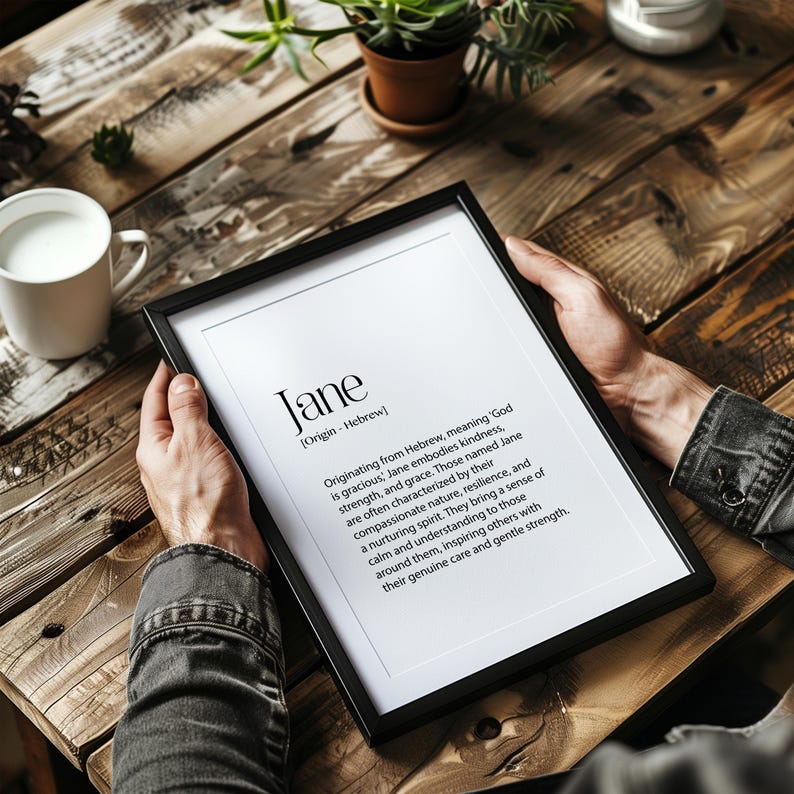 Jane Name Meaning Print, Girls Name Art, Nursery Decor, Personalised Room Decor, Custom Name