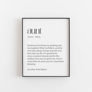 Personalised Aunt Gift, Aunt Definition Print, Christmas Gift Ideas for your Aunt or Birthdays, Wall Prints, Best Auntie Gifts, Aunt Present