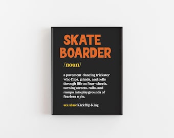 Skateboarder Definition Print – Premium Wall Art, Skater Gift, Extreme Sports Typography Poster, Teen Bedroom or Skate Park Décor