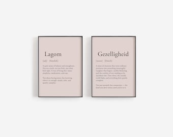 Gezelligheid & Lagom Print Set, Untranslatable Words Gift, Scandi Home Decor, Housewarming Gift Set, European Living Print Bundle