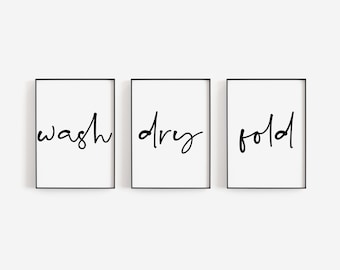 Wash Dry Fold Laundry Print | Minimal Laundry Room Wall Art | Modern Farmhouse Typography Print