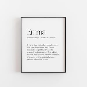 Emma Name Bedeutung Druck | Mädchen Name Kunst | Kinderzimmer Dekor | Personalisierte Raumdekor | Benutzerdefinierte Name Druck | Einzigartiges Babygeschenk, Babypartygeschenk