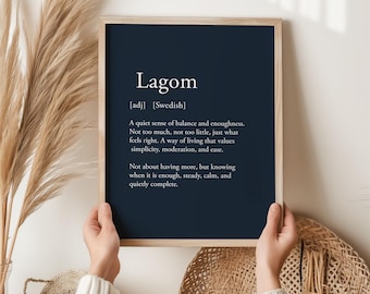 Lagom Swedish Word Print, Slow Living Wall Art, Minimalist Home Decor Gift, Housewarming Gift, Scandi Gift, Balance Print for Her