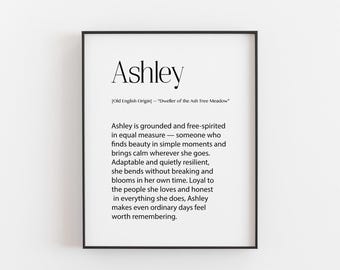 Ashley Name Print, Black White Name Definition Gift, Personalised Name Wall Art, Birthday Gift for Her, Minimalist Name Print, Ashley Gift