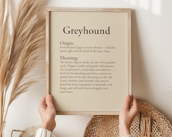 Greyhound definition print in sage green, gift for greyhound owner and dog lover, birthday or rescue dog wall art gift, ships from UK