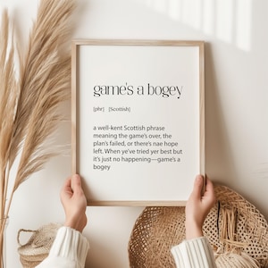 Game's a Bogey-definitieprint | Schotse jargonkunst aan de muur | Grappig Schots cadeau | Schotland Decor | Schotse humorprint | Schotland aandenken