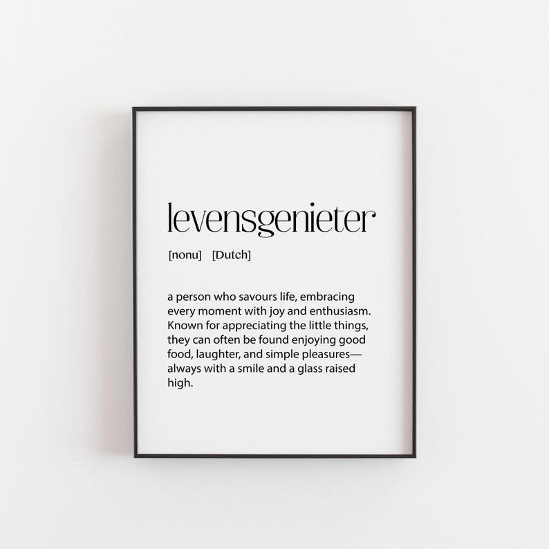Levensgenieter Definition Print Dutch Wall Art Life Enjoyment Decor