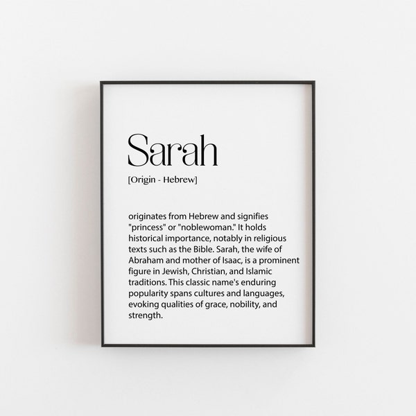 Sarah Name Meaning Print | Girls Name Art | Nursery Decor | Personalised Room Decor | Custom Name Print | Unique Baby Gift, Baby Shower Gift