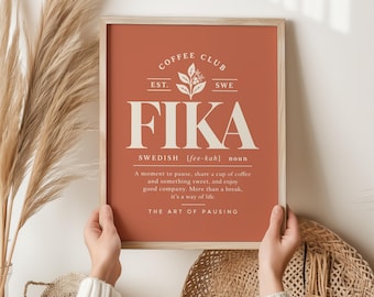 Lámina Fika sueca, regalo para amantes del café, lámina del club de café escandinavo, decoración de pared para la cocina, lámina con palabras en sueco