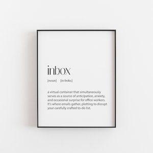 Office Humor Wall Art - 'Inbox' Definition Print for Quirky Office Décor, Funny Gift for Coworkers, Motivational Office Wall Decor image 1