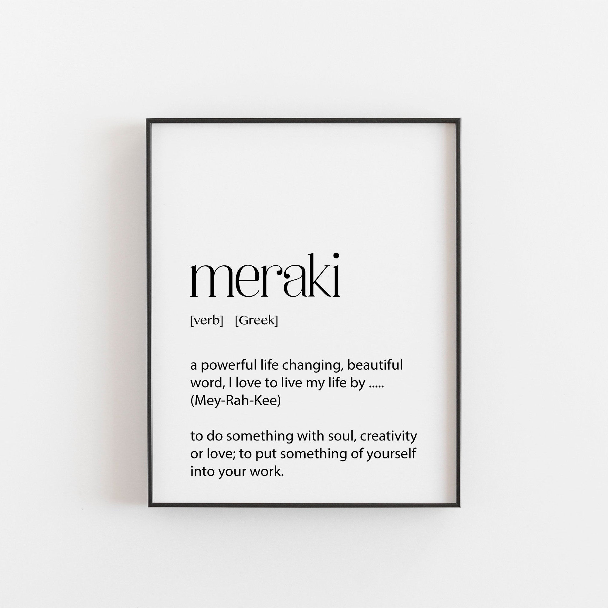 Meraki Watercolor design map quote definiton Wood Print by Vivid