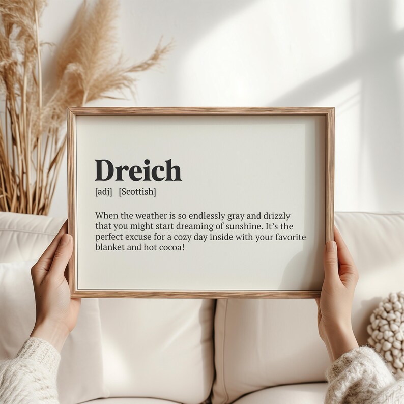 Dreich Print Scottish Definition Wall Art Humorous Home Decor Scottish