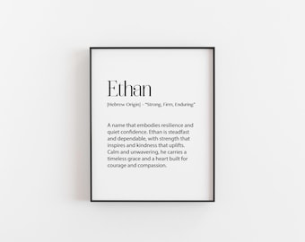 Ethan naam betekenis print – gepersonaliseerde muurkunst – cadeau naam babyjongen – decoratie kinderkamer – verjaardag of kerstcadeau voor hem
