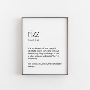 Rizz Definition Print – Funny Gen Z Slang Wall Art – Cool Teen Room Decor – Typography Poster – Main Character Energy Gift Idea