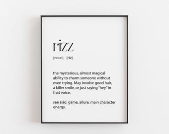Rizz Definition Print – Funny Gen Z Slang Wall Art – Cool Teen Room Decor – Typography Poster – Main Character Energy Gift Idea