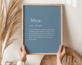 Zweedse woordafdruk Mysa, cadeau gezellig huis, Scandi Living muurkunst, hyggecadeau, Zweedse woordafdruk, housewarmingcadeau, Nordic Home Decor