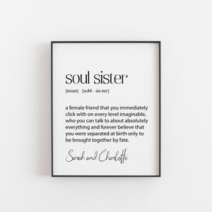 Soul sister definition, personalised soul sister gift, custom birthday gift for best friend, bestie gifts, friendship gifts, special bestie