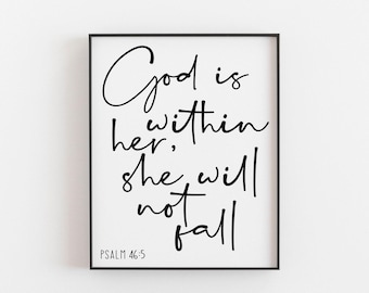 Psalm 46:5 God is within her she will not fall, Psalm Print, Bible Verse Prints, Christian Wall Art, Religious Prints, Scripture Prints