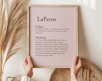LaPerm Cat Print, Rare Cat Breed Gift, Gift for Cat Lover, LaPerm Definition Print, Birthday Gift for Her, Curly Cat Wall Art