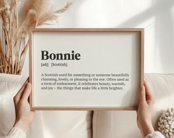 Bonnie Definition Print | Scottish Wall Art | Scottish Slang Decor | Inspirational Gift | Scottish Words Meaning | Scottish Charm Print _