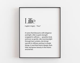 Lillie Name Meaning Print – Gentle & Elegant Wall Art for Girls, Baby Name Definition, Nursery Decor, Soft Personalized Gift - Unique Gift