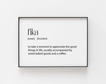 Fika Scandinavian Print Art For Cafe - Nordic Design Minimalist Art for Coffee Lovers, Gift for Friends, Hygge Style Presents Birthday Gifts