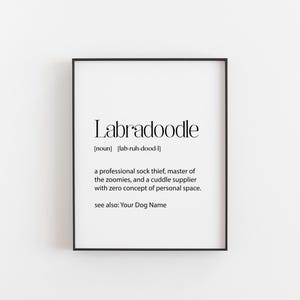 Labradoodle-definitieprint | Grappige hond kunst aan de muur | Gepersonaliseerde huisdiercadeau | Aangepast hondenliefhebbercadeau | Kerstdecoratie
