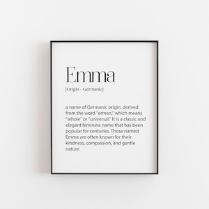 Emma Name Bedeutung Druck | Mädchen Name Kunst | Kinderzimmer Dekor | Personalisierte Raumdekor | Benutzerdefinierte Name Druck | Einzigartiges Babygeschenk, Babypartygeschenk