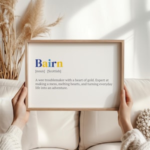 Bairn Scottish Definition Druck - Süßes schottisches Baby Geschenk, Kinderzimmer Wandkunst, Scottish Dialekt Wohnkultur, schottische Familie Weihnachtsgeschenk