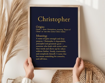 Christopher-naamafdruk, cadeau Griekse herkomstnaam, gepersonaliseerde naam kunst aan de muur, verjaardagscadeau voor hem, premium naamafdruk, cadeau Christopher