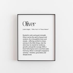 Oliver Name Bedeutung Print - Frieden Träger Wand Kunst - Olivenbaum Kinderzimmer Dekor - Baby Jungen Namen Geschenk - Zeitlos sanft Poster - 8x10 oder 11x14