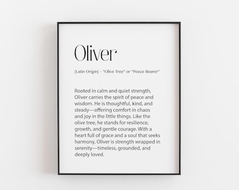 Oliver Name Meaning Print - Peace Bearer Wall Art - Olive Tree Nursery Decor - Baby Boy Name Gift - Timeless & Gentle Poster - 8x10 or 11x14