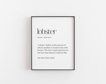 Lobster Definition Print | Personalised Soulmate Wall Art | Funny Love Quote Gift