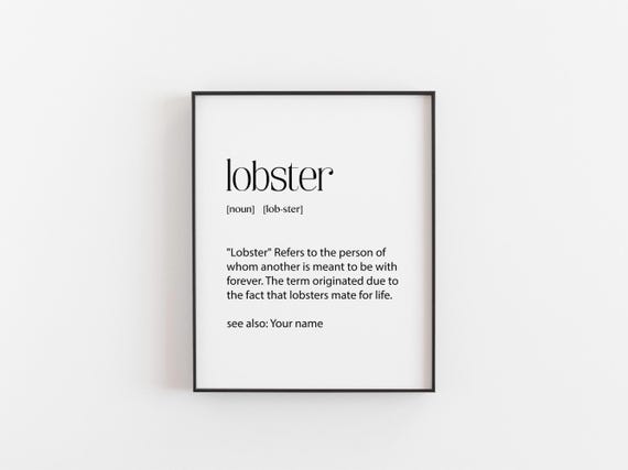 Lobster Definition Print | Personalised Soulmate Wall Art | Funny Love Quote Gift