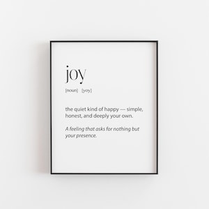Joy Definition Wall Art – Minimalist Wellness Print, Calm Home Decor, Inspirational Quote Gift, Mental Health Self-Care Artwork, Study Room