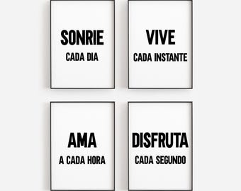 Spanisches Zitat Print-Set - Sonríe, Vive, Ama, Disfruta, Motivationswandkunst, Latein Wohndekor, Positive Affirmationen in Español, Spain Art
