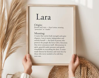 Lámina con el nombre Lara, regalo con significado de nombre ruso, arte de pared personalizado para niña, regalo para la habitación del bebé en baby shower