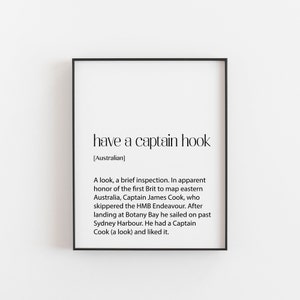 Australischer Druck, Captain Hook, Australische Zitate, Aussie Slang Phrasen, Lustige australische Wandkunst, Aussie Kunst, Aussie Geschenke, Aussie Zuhause