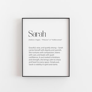 Sarah Name Bedeutung Print - Prinzessin & Edelfrau Wand Kunst - Baby Mädchen Kinderzimmer Dekor - Hebräische Namen Geschenk - Elegantes und Art Poster - A4 8x10