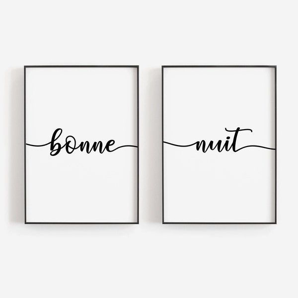 Bonne Nuit Set, Bonne Nuit Poster, Bonne Nuit Print, Bedroom Decor, Nursery Decor, Good Night Poster, Goodnight Poster, Bonne Nuit Art, Home