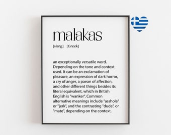 Discover the Meaning of Malakas - Unique Greek Art Print. Add Some Greek Charm to Your Decor! Perfect for Home or Office. Shop Now!