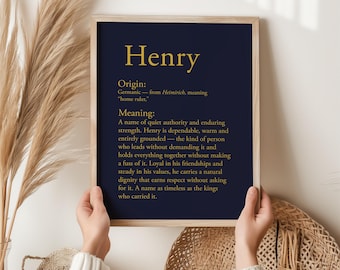 Henry Name Print, Germanic Name Meaning Gift, Personalised Boy Wall Art, Baby Shower Nursery Gift