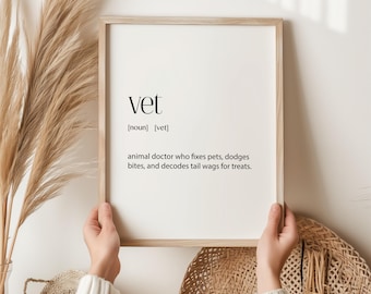 Vet Definition Print | Funny Animal Doctor Wall Art | Gift for Veterinarian | Minimal Typography Poster | Pet Lover Office | Vet Clinic Art