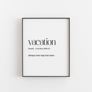 Póster de viaje, definición de vacaciones, arte de viaje, impresión de definición, arte con citas de viaje, arte de viajes de aventura, blanco y negro, impresión de arte mural