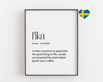 Fika Definition Print - Swedish Coffee Break Wall Art - Instant Digital Download - Perfect Coffee Lover Gift - Scandinavian Decor - Scandi