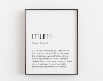 Mother's Day Gift Idea - Definition Art Print of Mum - Personalized Mom Gift, Customizable Wall Art, Unique Handmade Print for a Special Mom